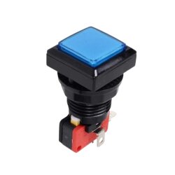 33mm 12V Square Illuminated Game Machine Button - Blue