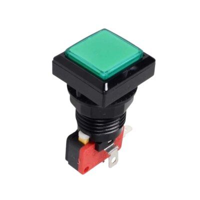 33mm 12V Square Illuminated Game Machine Button - Green - 1