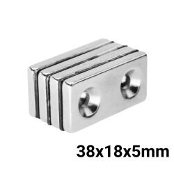38X18x5-5mm Çift Havşa Delikli Neodyum Güçlü Mıknatıs - Neodim Magnet