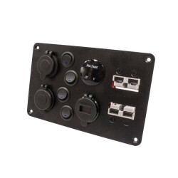 4-Piece Blue Dot Illuminated Switch Panel Anderson Socket with Cigarette Lighter and Voltage Indicator
