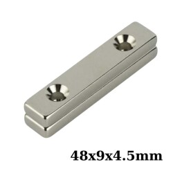 48X9x4.5-5mm Çift Havşa Delikli Neodyum Güçlü Mıknatıs - Neodim Magnet