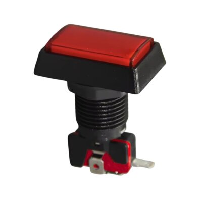 50x33mm 12V Rectangle Illuminated Game Machine Button - Red - 1