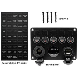 5'li ON-OFF Kırmızı Nokta Işıklı Anahtar Switch Panel 2x5V USB Çakmaklık ve Voltaj Göstergeli - 3