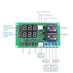 5V 2 Kanal Röle Çıkışlı Dijital Termostat - Kırmızı/Mavi - 3