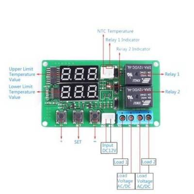 5V 2 Kanal Röle Çıkışlı Dijital Termostat - Kırmızı/Mavi - 3