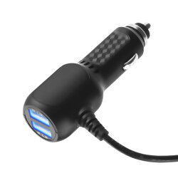 5V 2.4A Dual USB Car Cigarette Lighter Charger with 90C Micro USB Output - 3.5m Cable - 2
