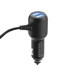 5V 2.4A Dual USB Car Cigarette Lighter Charger with 90C Micro USB Output - 3.5m Cable - 3