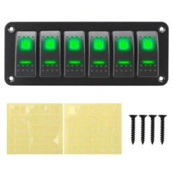 6-pin ON-OFF Green Light Switch Switch Panel 12V-24V