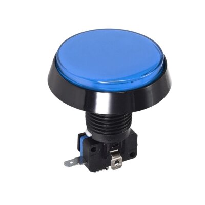 60mm 12V Düz Işıklı Oyun Makinesi Butonu - Mavi - 1