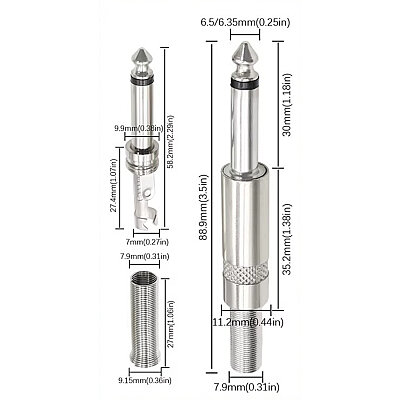 6.3mm Mono Metal Jack - Male - 3