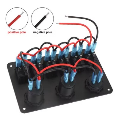 6'lı ON-OFF Mavi Işıklı Anahtar Switch Panel 2x5V USB Çakmaklık ve Voltaj Göstergeli - 4