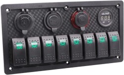 8-pin ON-OFF Green Lighted Switch Panel 2x5V USB 2x Cigarette Lighter and Voltage Indicator