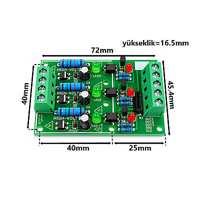 AC 220V 3 Kanal Optokuplör İzolasyon Modülü - 3