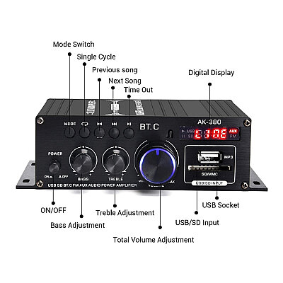 AK-380 2x400W HiFi 2-Channel Bluetooth Amplifier Module - 2