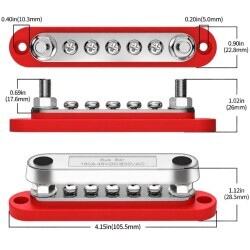 BB100-T2M6S5-C 2xM6 + 5xM4 Busbar Güç Dağıtım Bloğu  - Kırmızı/Siyah - 2
