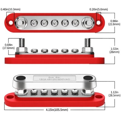 BB100-T2M6S5-C 2xM6 + 5xM4 Busbar Güç Dağıtım Bloğu  - Kırmızı/Siyah - 2