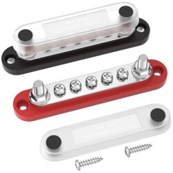 BB100-T2M6S5-C 2xM6 + 5xM4 Busbar Power Distribution Block - Red/Black