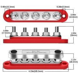 BB100-T5M6-C 5xM6 Busbar Power Distribution Block - Red/Black - 2