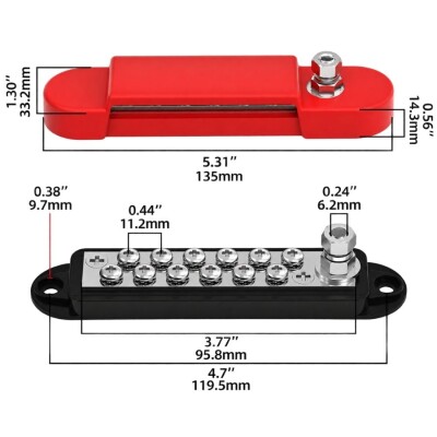 BB150-T1M6S12-C 1xM6 + 12xM4 Busbar Power Distribution Block - Red/Black - 2