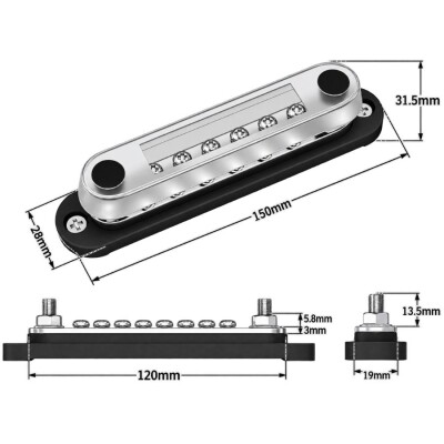 BB150-T2M6S12-C 2xM6 + 12xM4 Busbar Güç Dağıtım Bloğu - Kırmızı/Siyah - 2