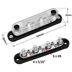 BB150-T4M8S6-С 4xM8 + 6xM4 Busbar Power Distribution Block - Red/Black - 2
