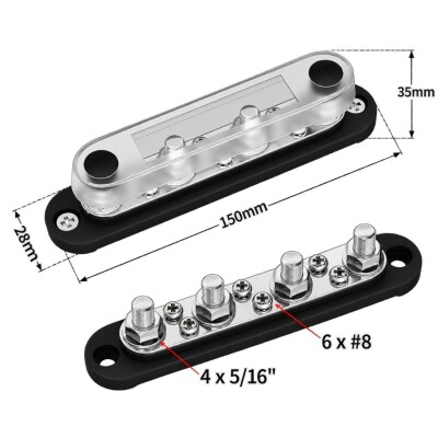 BB150-T4M8S6-С 4xM8 + 6xM4 Busbar Power Distribution Block - Red/Black - 2