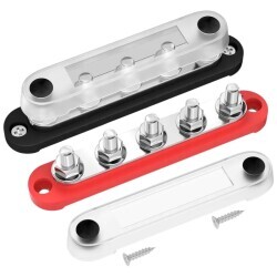 BB150-T5M8-C 5xM8 Busbar Power Distribution Block - Red/Black