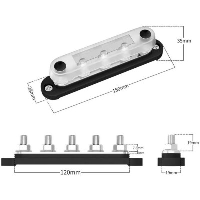 BB150-T5M8-C 5xM8 Busbar Power Distribution Block - Red/Black - 2