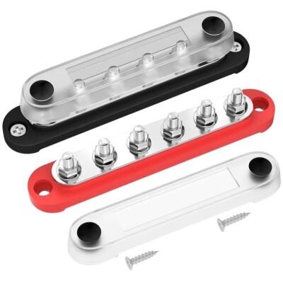 BB150-T6M8-C 6xM8 Busbar Power Distribution Block - Red/Black - 1