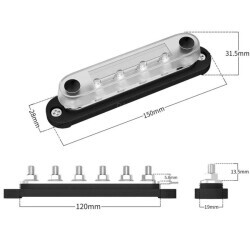 BB150-T6M8-C 6xM8 Busbar Power Distribution Block - Red/Black - 2