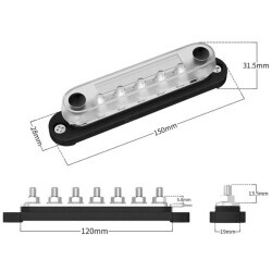 BB150-T7M6-C 7xM6 Busbar Güç Dağıtım Bloğu  - Kırmızı/Siyah - 2