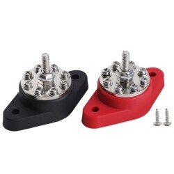 BB180-T1M10S8-B 1xM10 + 8xM4 Busbar Güç Dağıtım Bloğu  - Kırmızı/Siyah