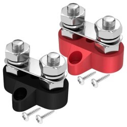 BB2-1 2xM8 Busbar Power Distribution Block - Red/Black - 1