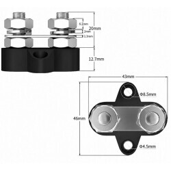 BB2-1 2xM8 Busbar Power Distribution Block - Red/Black - 2