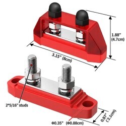 BB250-T2M10 2xM10 Busbar Power Distribution Block - Red/Black - 2