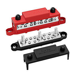 BB250-T3M8S10 3xM8 + 10xM4 Busbar Power Distribution Block - Red/Black - 1