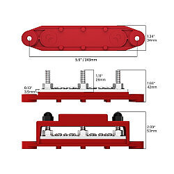 BB250-T3M8S10 3xM8 + 10xM4 Busbar Power Distribution Block - Red/Black - 2
