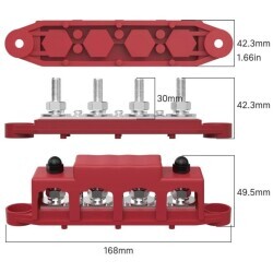 BB250-T4M10S3 4xM10 + 3xM4 Busbar Güç Dağıtım Bloğu - Kırmızı/Siyah - 2