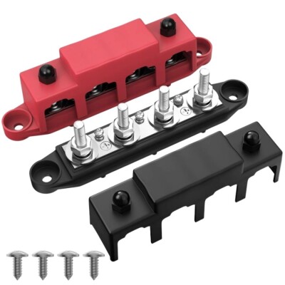 BB250-T4M10S3 4xM10 + 3xM4 Busbar Power Distribution Block - Red/Black - 1