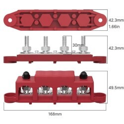 BB250-T4M8S3-C 4xM8 + 3xM4 Busbar Güç Dağıtım Bloğu - Kırmızı/Siyah - 2