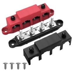 BB250-T4M8S3-C 4xM8 + 3xM4 Busbar Power Distribution Block - Red/Black