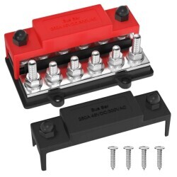BB250X2-T6M8-C 6xM8 Busbar Power Distribution Block - Red/Black