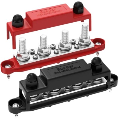 BB275-T4M8S6-C 4xM8 + 6xM4 Busbar Güç Dağıtım Bloğu  - Kırmızı/Siyah - 1