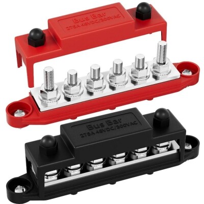 BB275-T6M8-C 6xM8 Busbar Power Distribution Block - Red/Black - 1