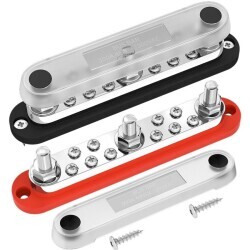 BB300-T3M10S10-C 3xM10 + 10xM4 Busbar Power Distribution Block - Red/Black