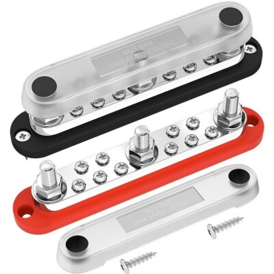 BB300-T3M10S10-C 3xM10 + 10xM4 Busbar Power Distribution Block - Red/Black - 1
