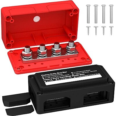 BB300-T4M10-C-BOX1 4xM10 Busbar Güç Dağıtım Bloğu  - Kırmızı/Siyah - 1