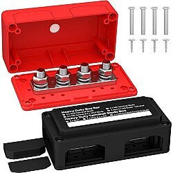 BB300-T4M10-C-BOX1 4xM10 Busbar Power Distribution Block - Red/Black