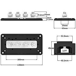 BB300-T4M8-C-BOX1 4xM8 Busbar Power Distribution Block - Red/Black - 2