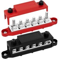 BB300-T6M10-C-2 6xM10 Busbar Power Distribution Block - Red/Black